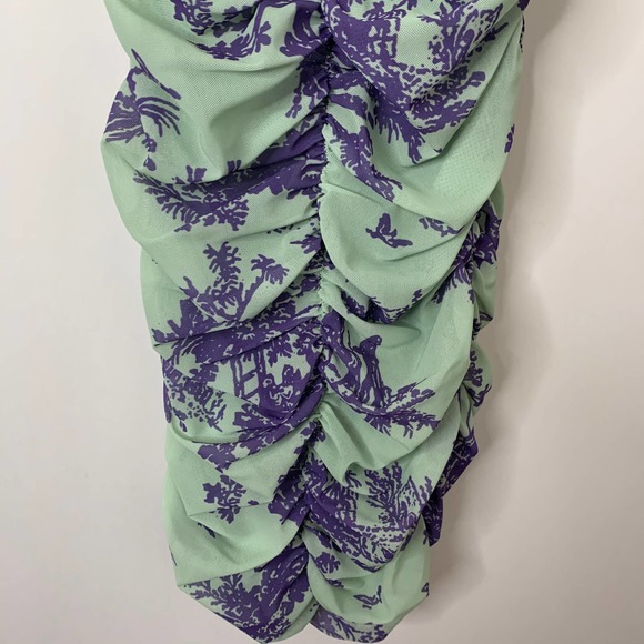 Miaou Renzo Mint Toile Midi Ruched Dress Mint Purple Womens XS - Picture 9 of 16